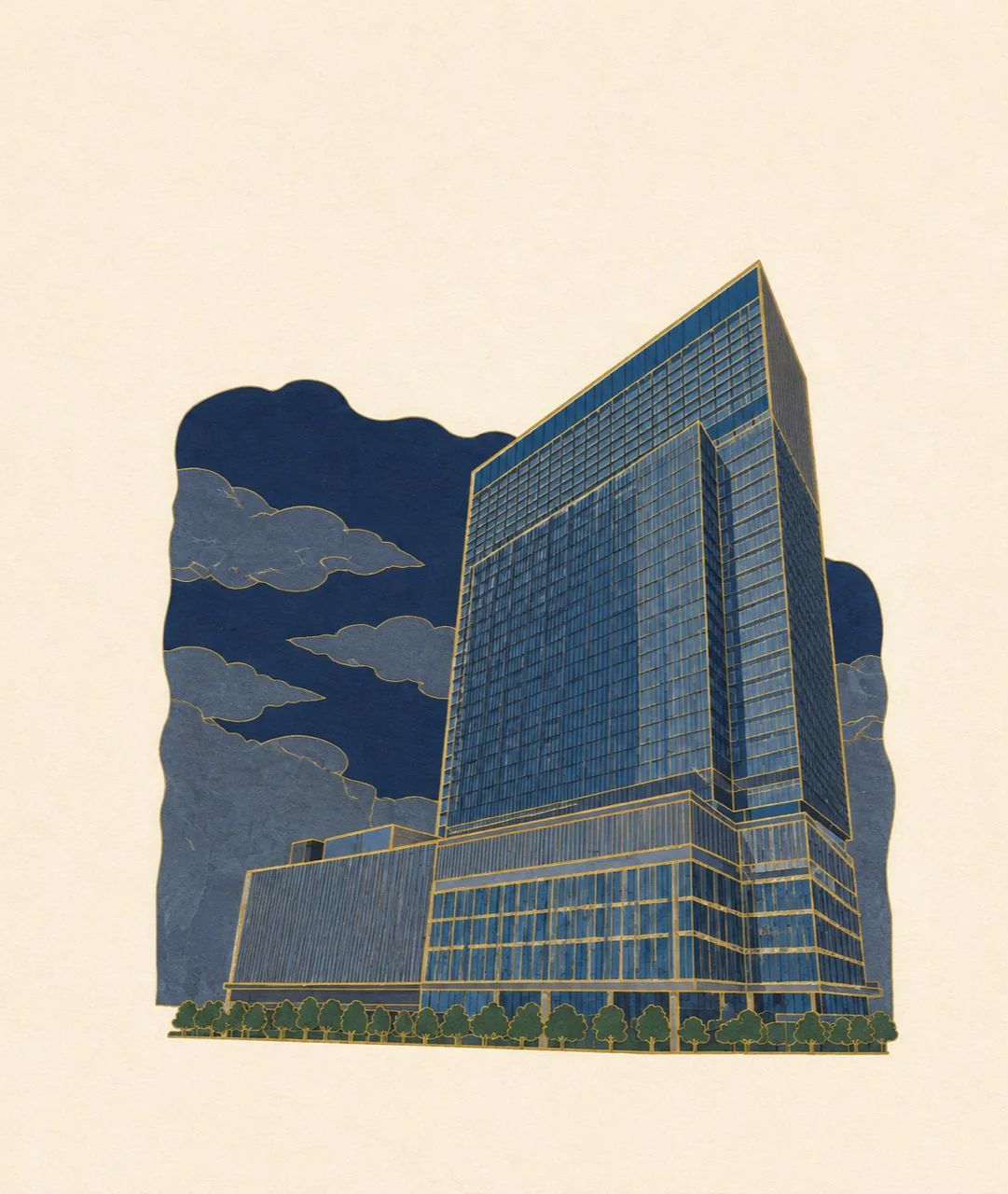 JP TOWER OSAKA 建筑外观的风格化插画
