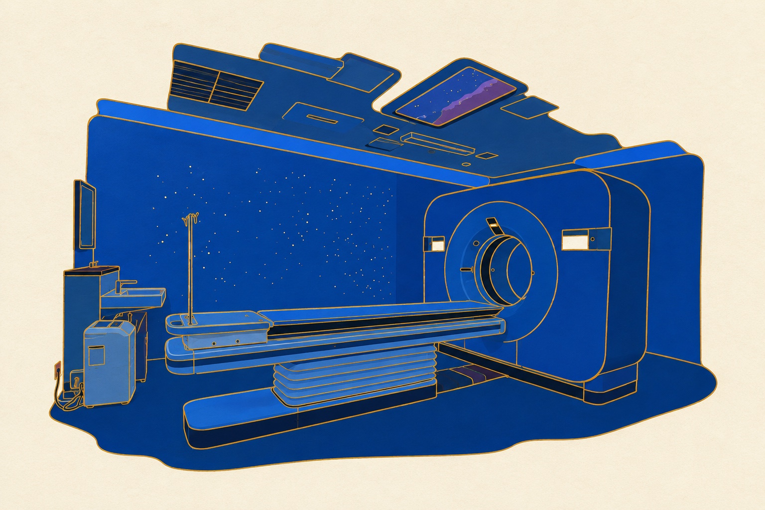 TIMC OSAKA Spectral CT 7500 检查室的风格化插画