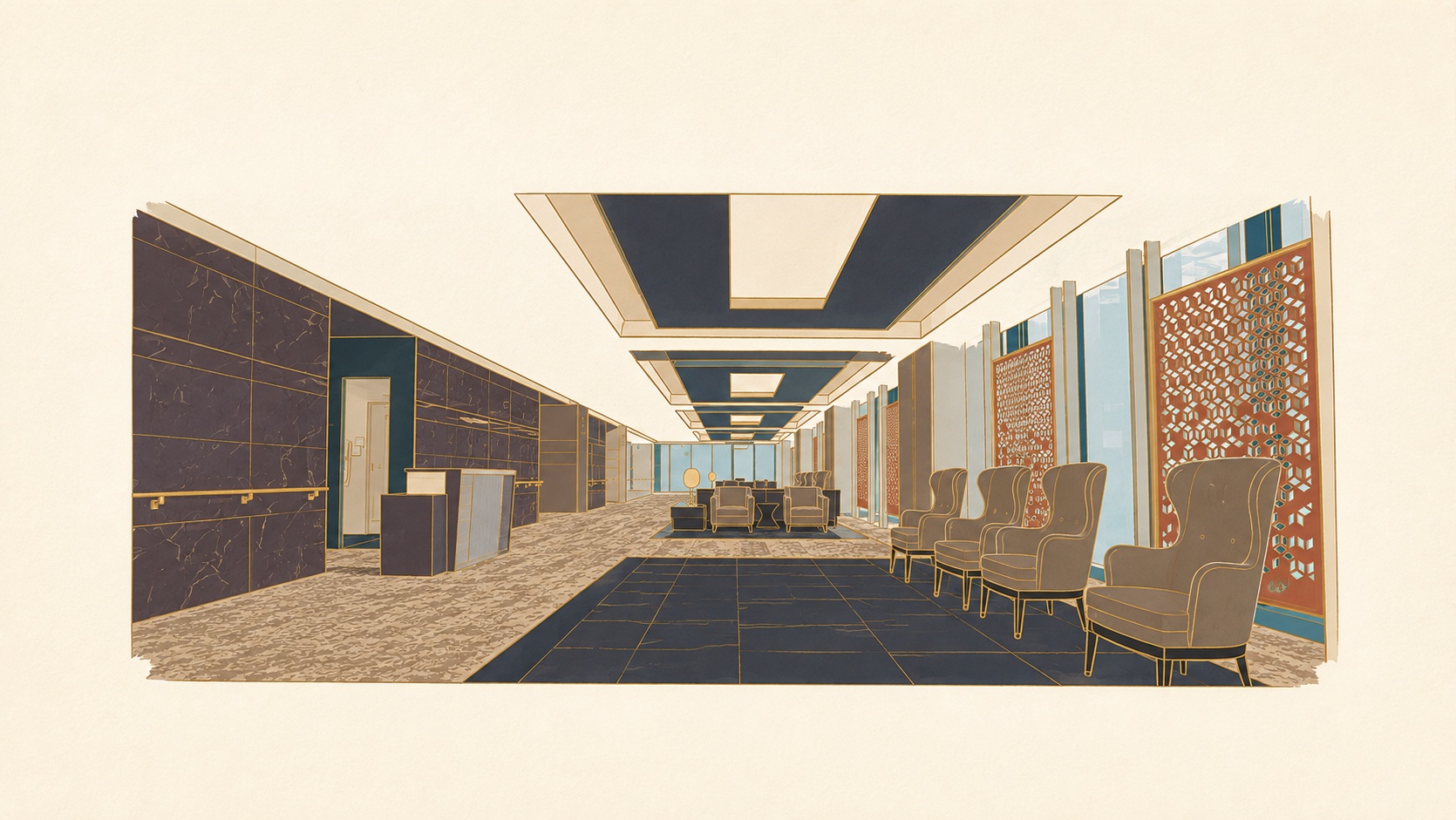 TIMC OSAKA 院内检查动线的风格化插画