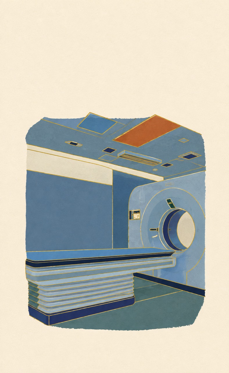 TIMC OSAKA CT 检查室的风格化插画